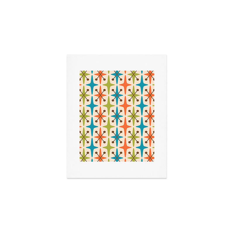 Mid Century Modern Atomic Starburst Pattern 441 Orange Brown Turquoise Chartreuse Art Print Gallery Image 1