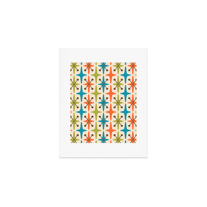 Mid Century Modern Atomic Starburst Pattern 441 Orange Brown Turquoise Chartreuse Art Print Gallery Image 1