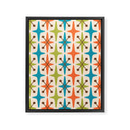 Mid Century Modern Atomic Starburst Pattern 441 Orange Brown Turquoise Chartreuse Framed Canvas Print Gallery Image 8