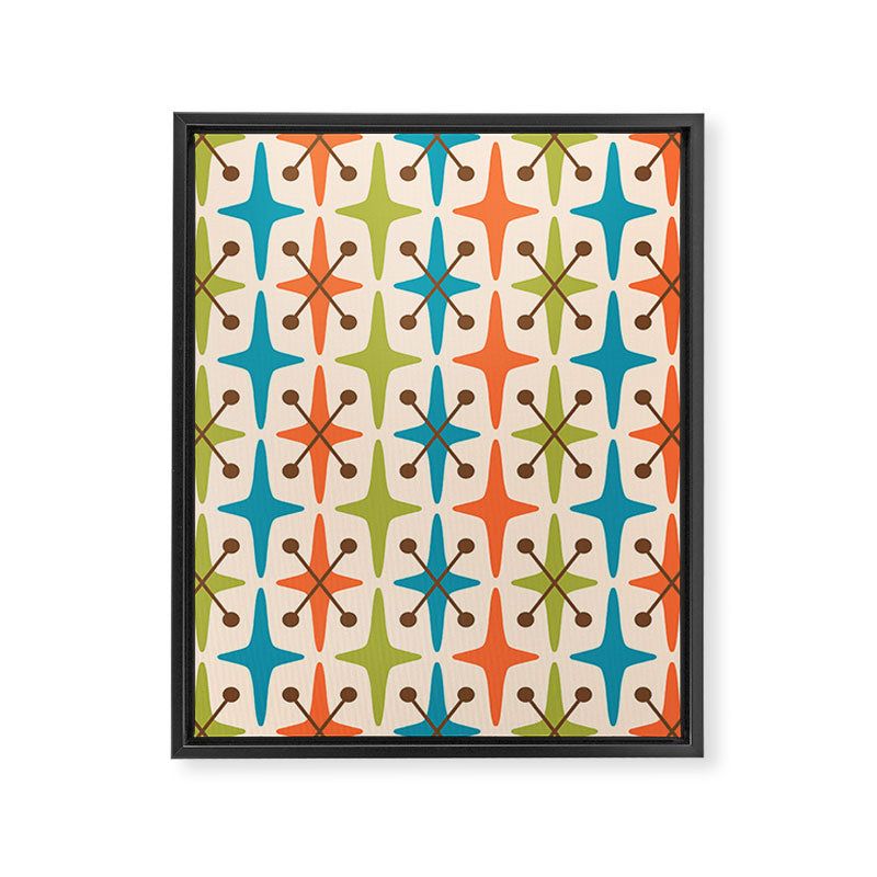 Mid Century Modern Atomic Starburst Pattern 441 Orange Brown Turquoise Chartreuse Framed Canvas Print Gallery Image 8