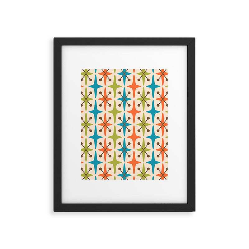 Mid Century Modern Atomic Starburst Pattern 441 Orange Brown Turquoise Chartreuse Framed Art Print Gallery Image 4