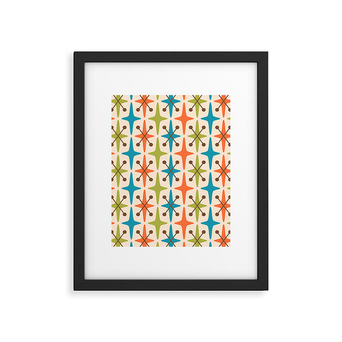 Mid Century Modern Atomic Starburst Pattern 441 Orange Brown Turquoise Chartreuse Framed Art Print Gallery Image 1