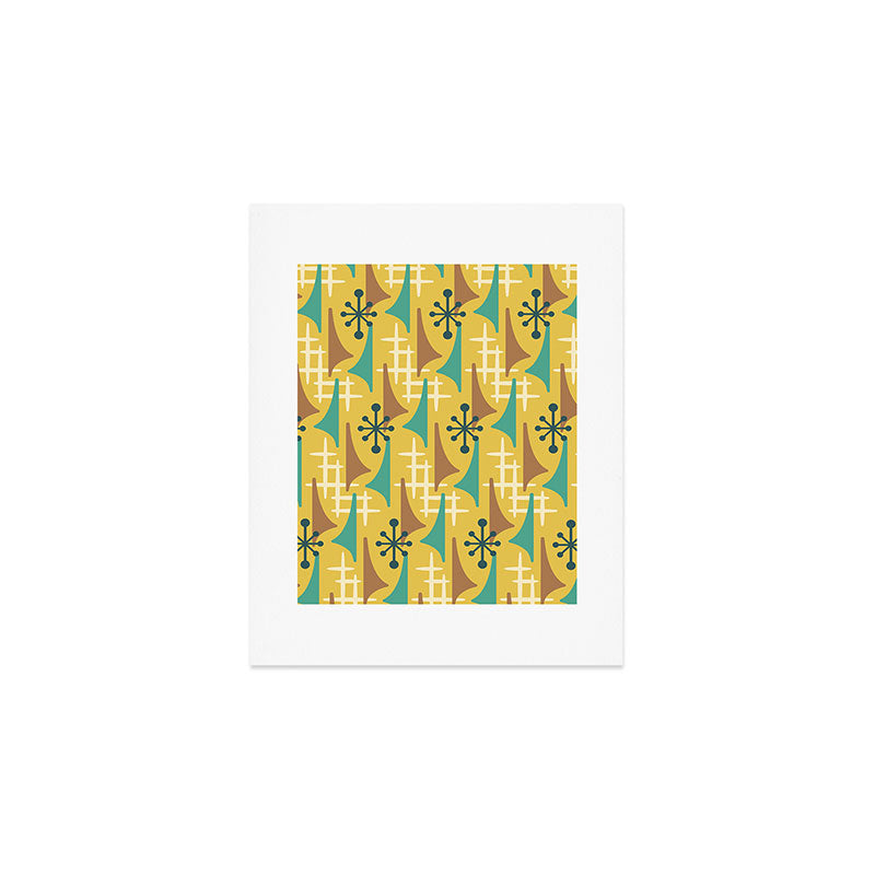 Mid Century Modern Atomic Wing Composition 55 Yellow Brown and Teal Art Print Gallery Image 1