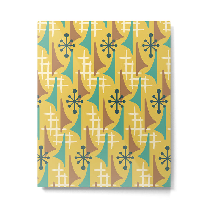 Mid Century Modern Atomic Wing Composition 55 Yellow Brown and Teal Metal Print Gallery Image 1
