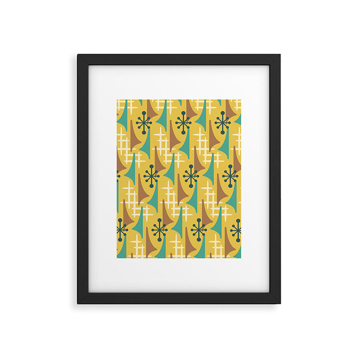 Mid Century Modern Atomic Wing Composition 55 Yellow Brown and Teal Framed Art Print Gallery Image 1