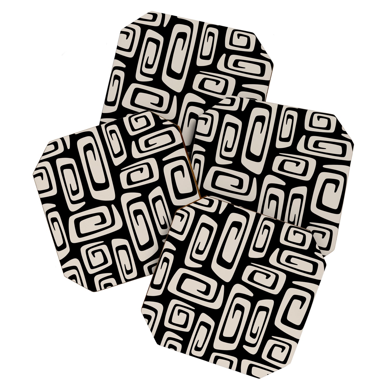 Mid Century Modern Cosmic Abstract 527 Black and Linen White Coaster Gallery Image 1