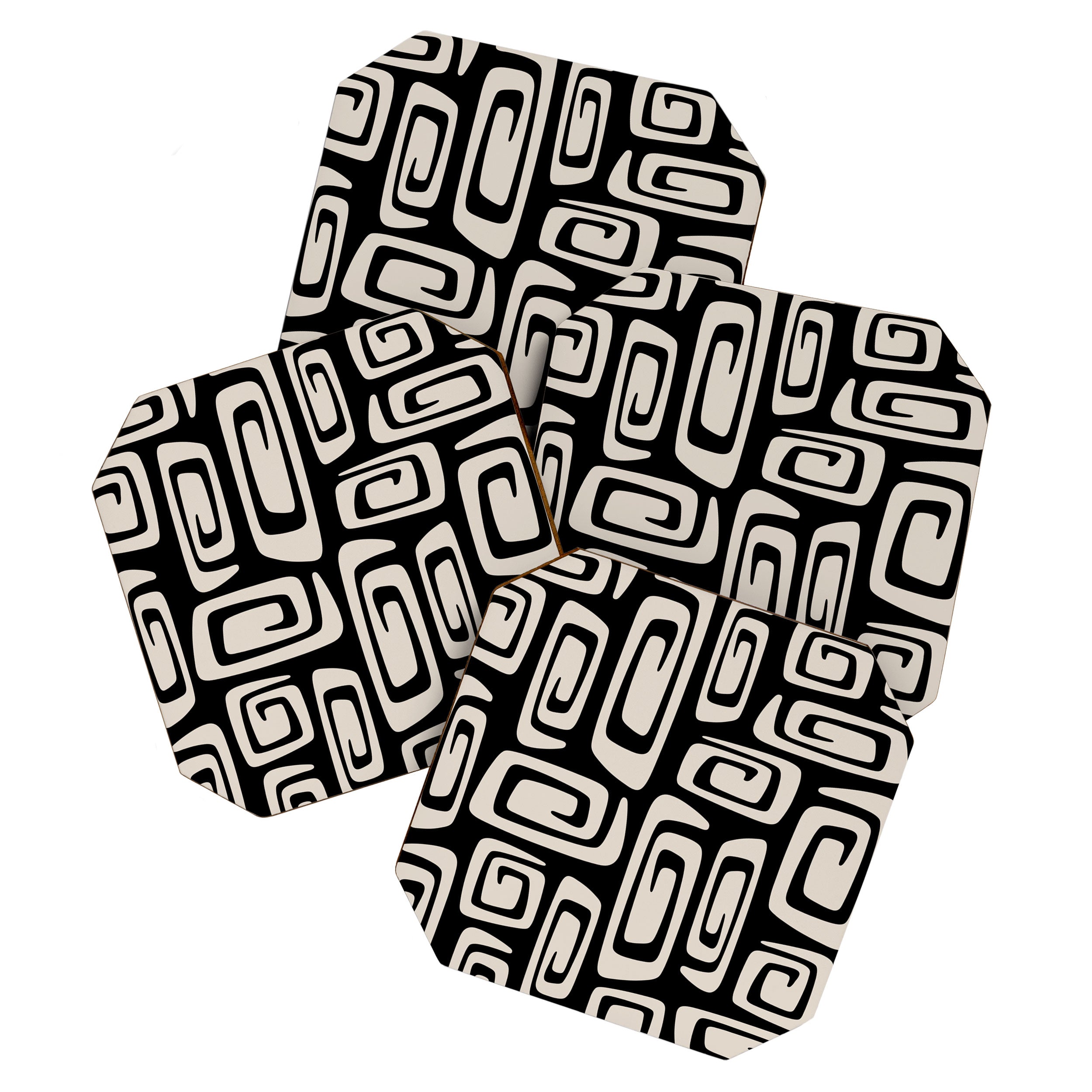 Mid Century Modern Cosmic Abstract 527 Black and Linen White Coaster Gallery Image 1