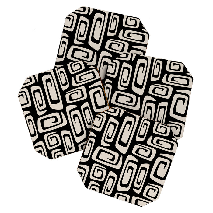 Mid Century Modern Cosmic Abstract 527 Black and Linen White Coaster Gallery Image 1