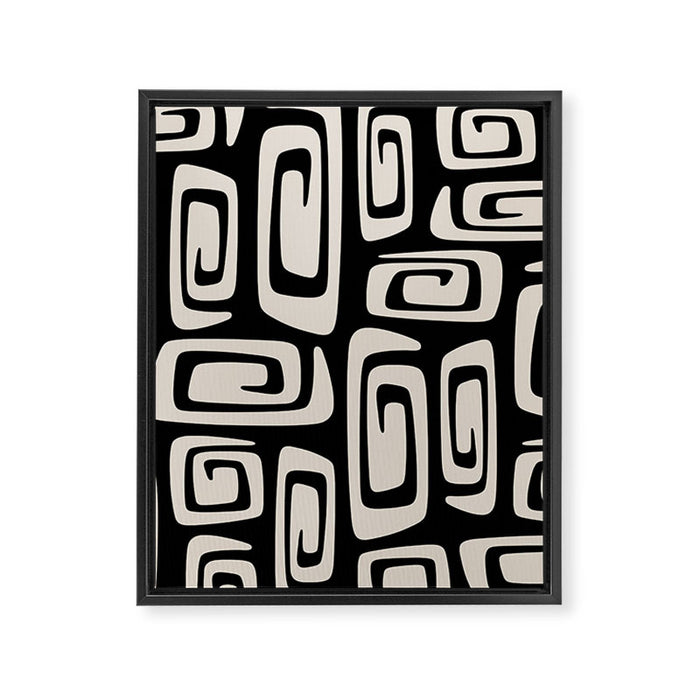 Mid Century Modern Cosmic Abstract 527 Black and Linen White Framed Canvas Print Gallery Image 1