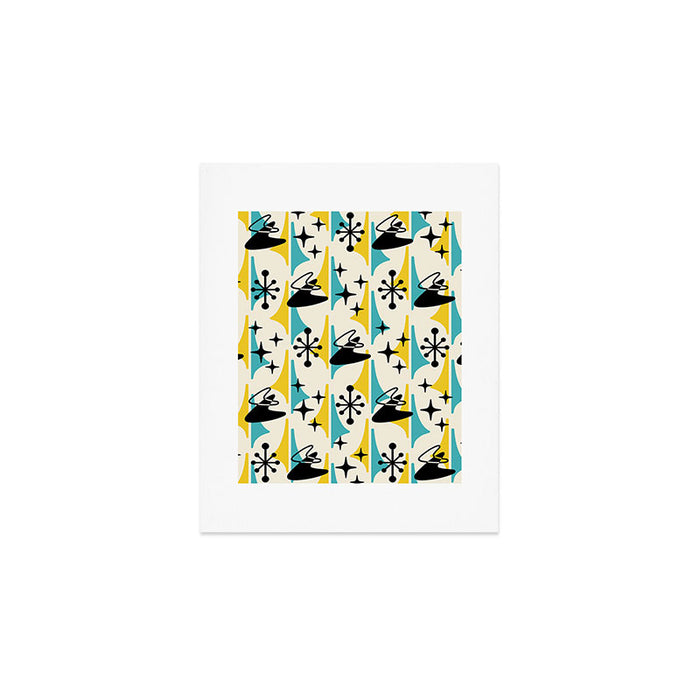 Mid Century Modern Cosmic Boomerang 726 Black Turquoise and Yellow Art Print Gallery Image 1