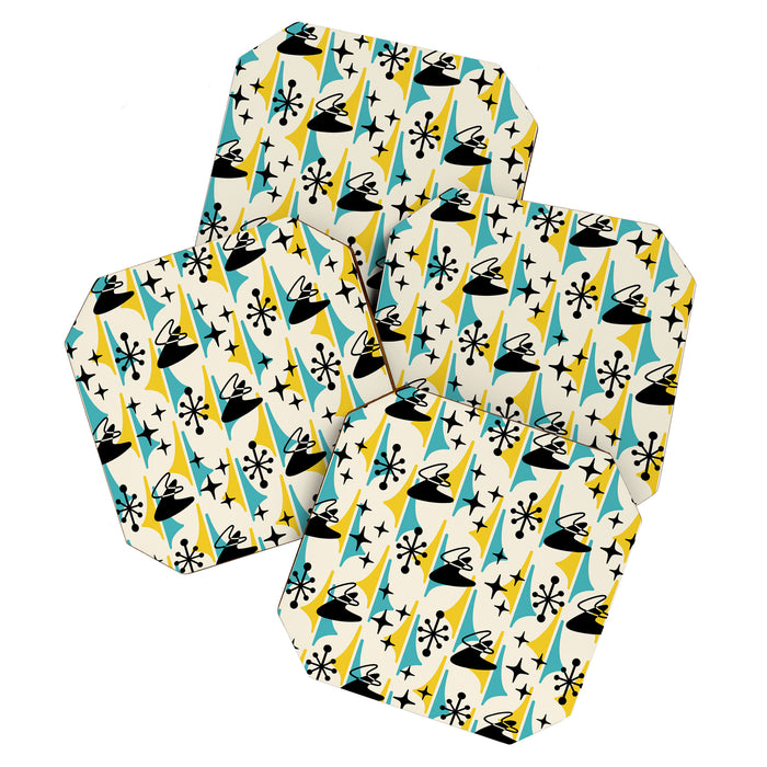 Mid Century Modern Cosmic Boomerang 726 Black Turquoise and Yellow Coaster Gallery Image 1