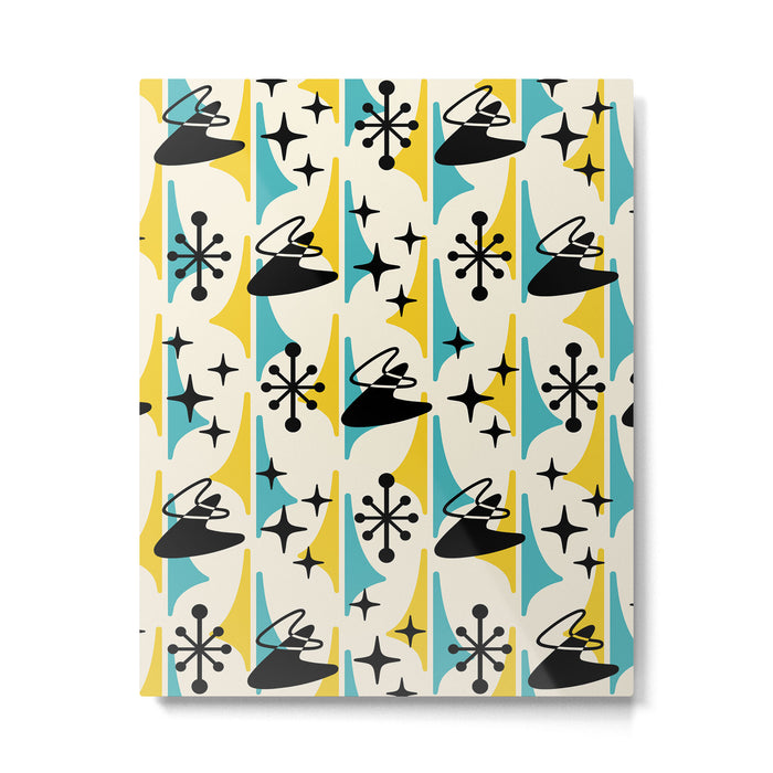 Mid Century Modern Cosmic Boomerang 726 Black Turquoise and Yellow Metal Print Gallery Image 1