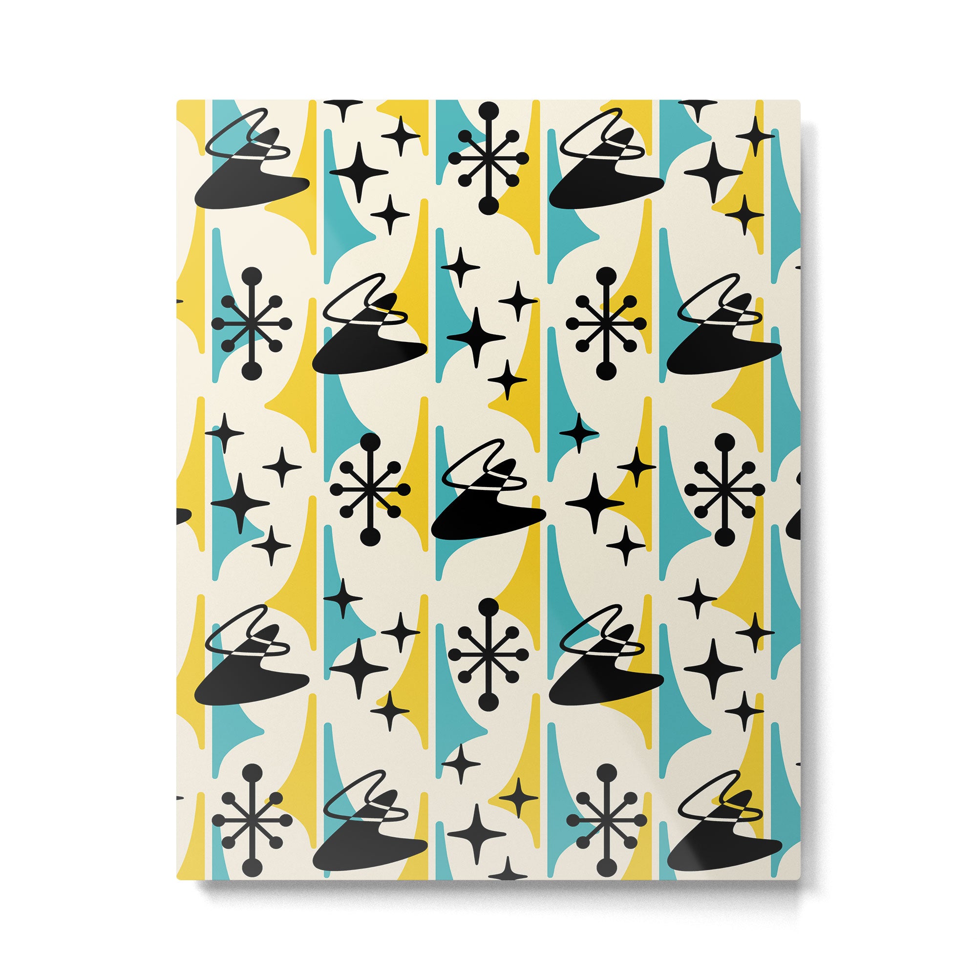 Mid Century Modern Cosmic Boomerang 726 Black Turquoise and Yellow Metal Print Gallery Image 6