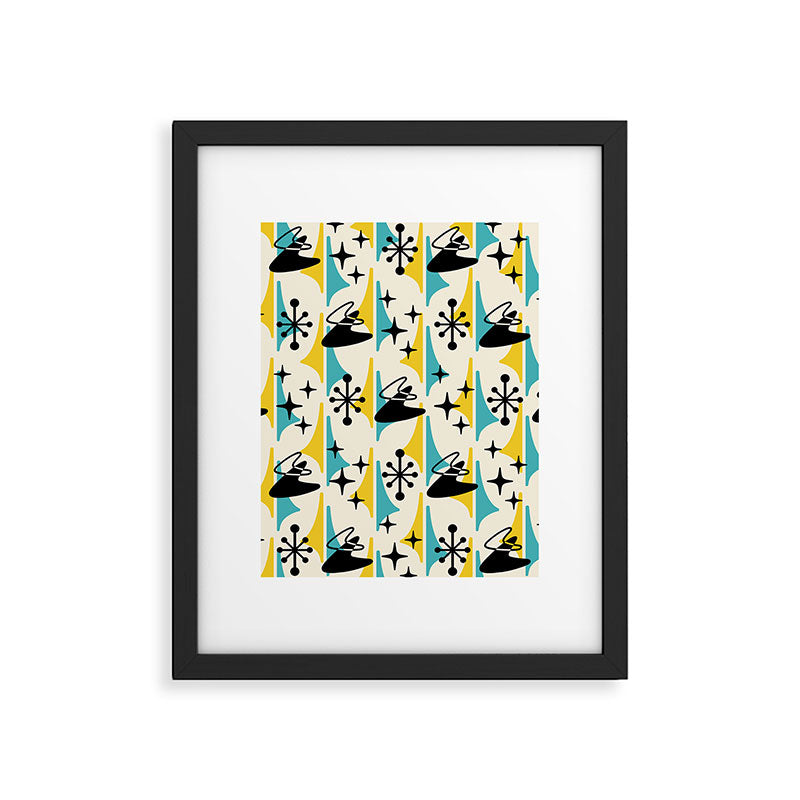 Mid Century Modern Cosmic Boomerang 726 Black Turquoise and Yellow Framed Art Print Gallery Image 6