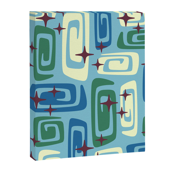 Mid Century Modern Cosmic Galaxies 728 Blue Green and Cream Canvas Print Gallery Image 1