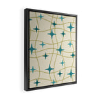 Mid Century Modern Cosmic Star Pattern 693 Cream Turquoise Olive Framed Canvas Print Gallery Image 2