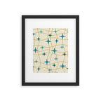 Mid Century Modern Cosmic Star Pattern 693 Cream Turquoise Olive Framed Art Print Gallery Image 6