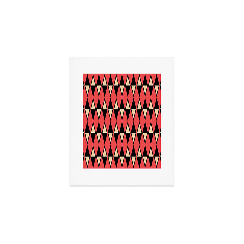 Mid Century Modern Diamond Pattern Red Black cream 231 Art Print Gallery Image 1