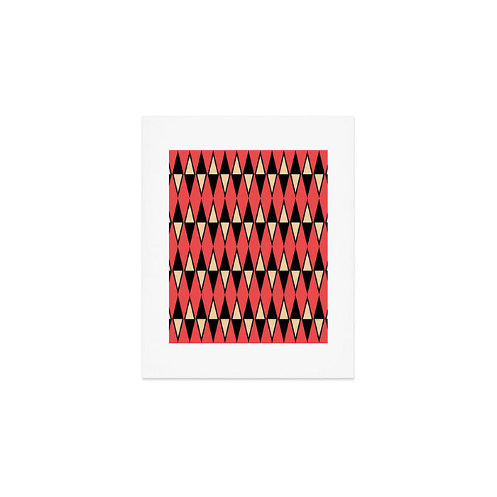 Mid Century Modern Diamond Pattern Red Black cream 231 Art Print Gallery Image 1