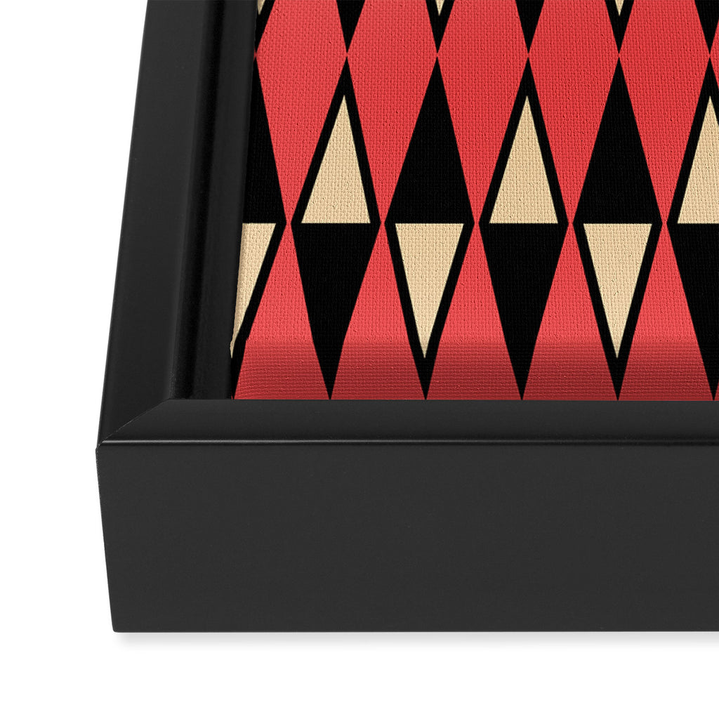 Mid Century Modern Diamond Pattern Red Black cream 231 Framed Canvas Print Gallery Image 3