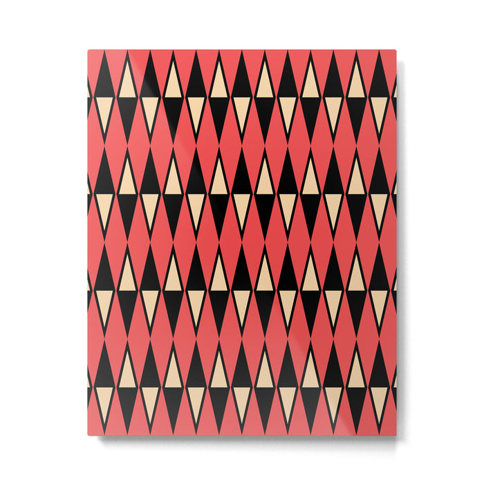Mid Century Modern Diamond Pattern Red Black cream 231 Metal Print Gallery Image 1