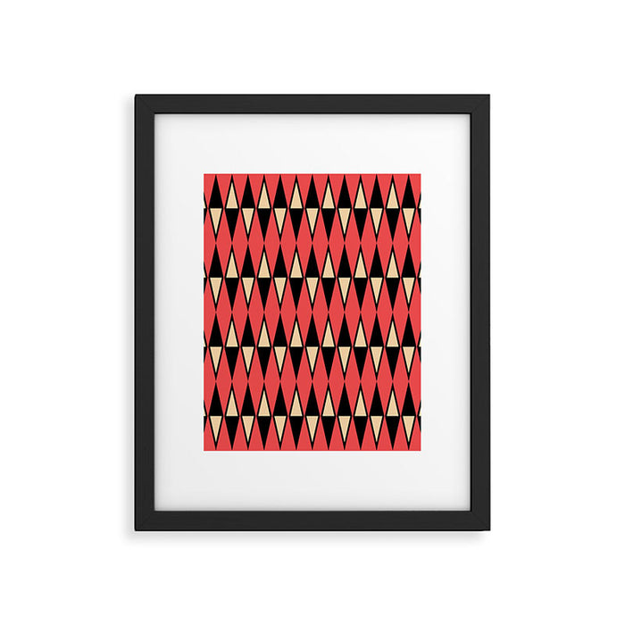Mid Century Modern Diamond Pattern Red Black cream 231 Framed Art Print Gallery Image 1