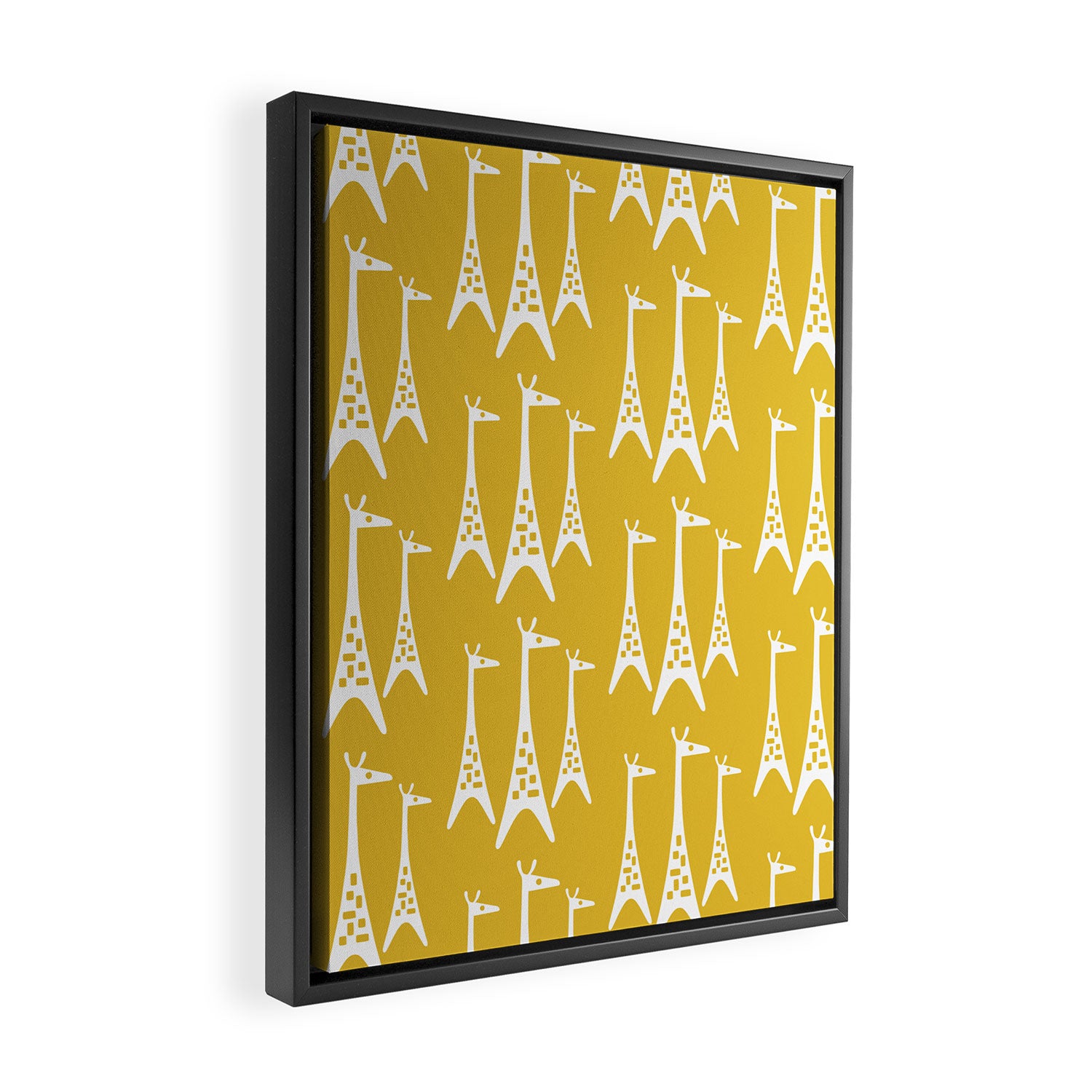 Mid Century Modern Giraffe Pattern 221 Mustard Yellow Framed Canvas Print Gallery Image 2