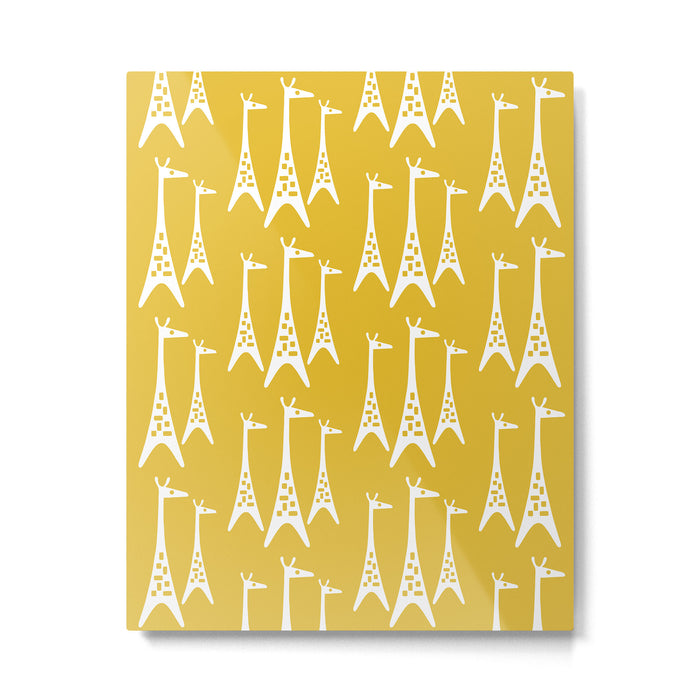 Mid Century Modern Giraffe Pattern 221 Mustard Yellow Metal Print Gallery Image 1