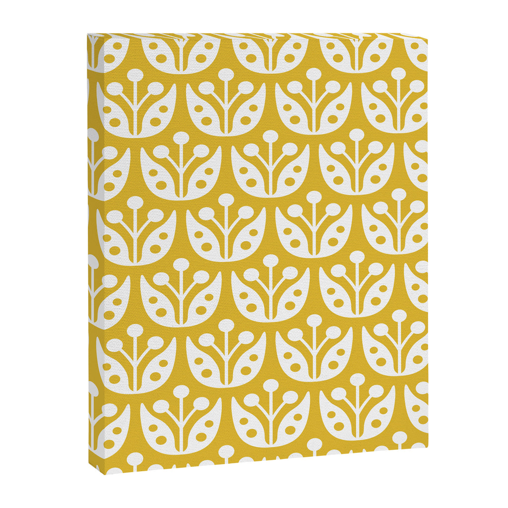 Mid Century Modern Scandinavian Floral Pattern Mustard Yellow Canvas Print Gallery Image 8