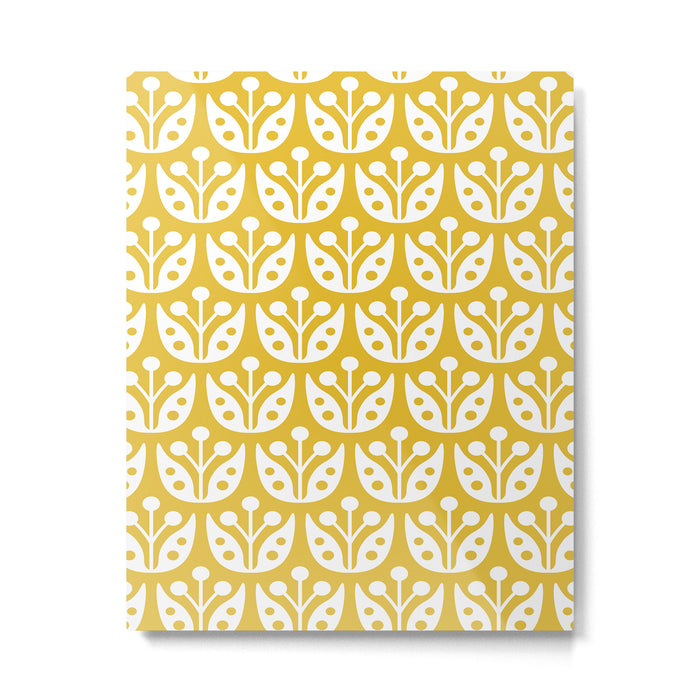 Mid Century Modern Scandinavian Floral Pattern Mustard Yellow Metal Print Gallery Image 1