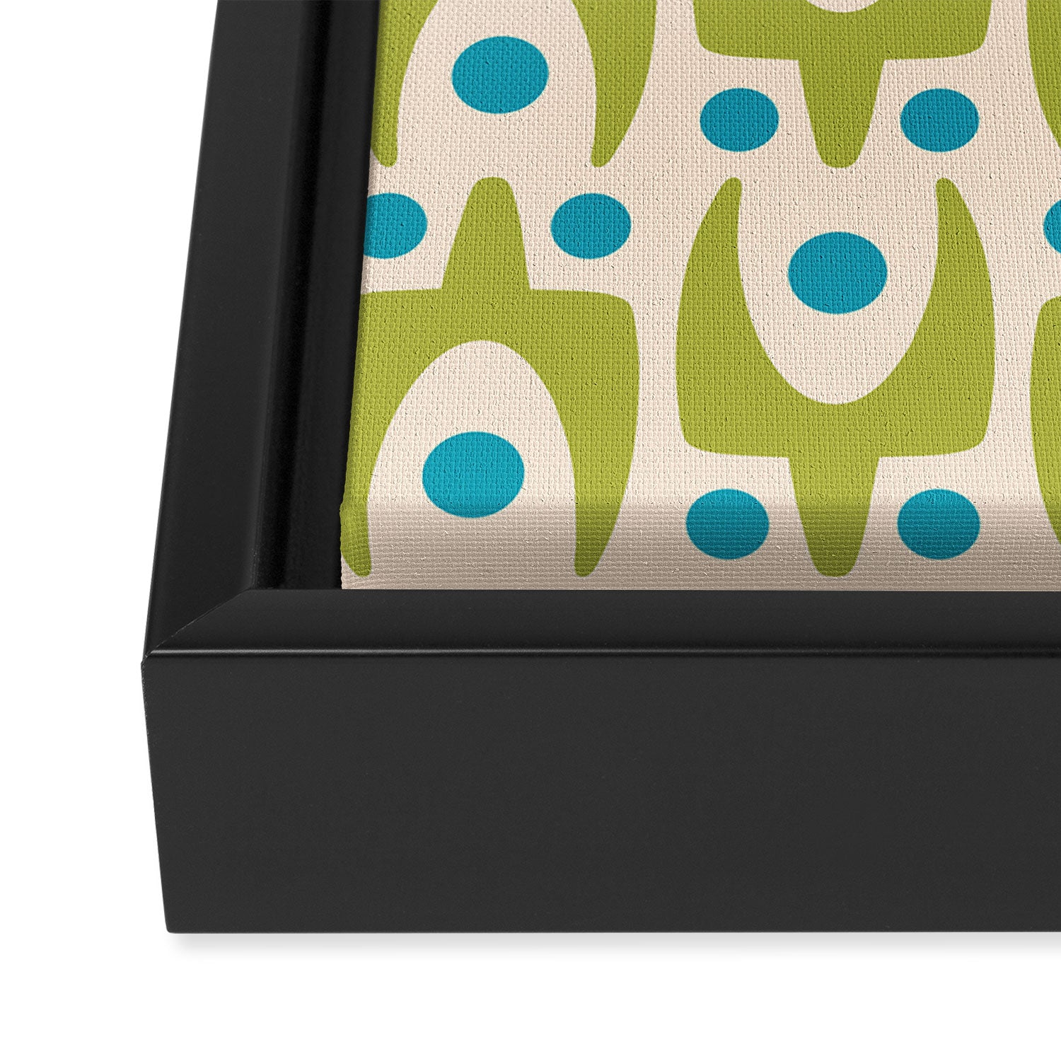 Mid Century Modern Scandinavian Abstract 152 Turquoise and Chartreuse Framed Canvas Print Gallery Image 3