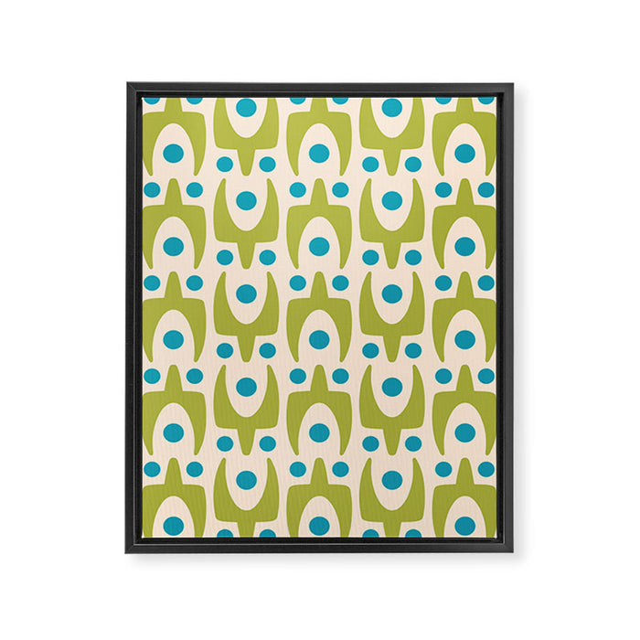 Mid Century Modern Scandinavian Abstract 152 Turquoise and Chartreuse Framed Canvas Print Gallery Image 1