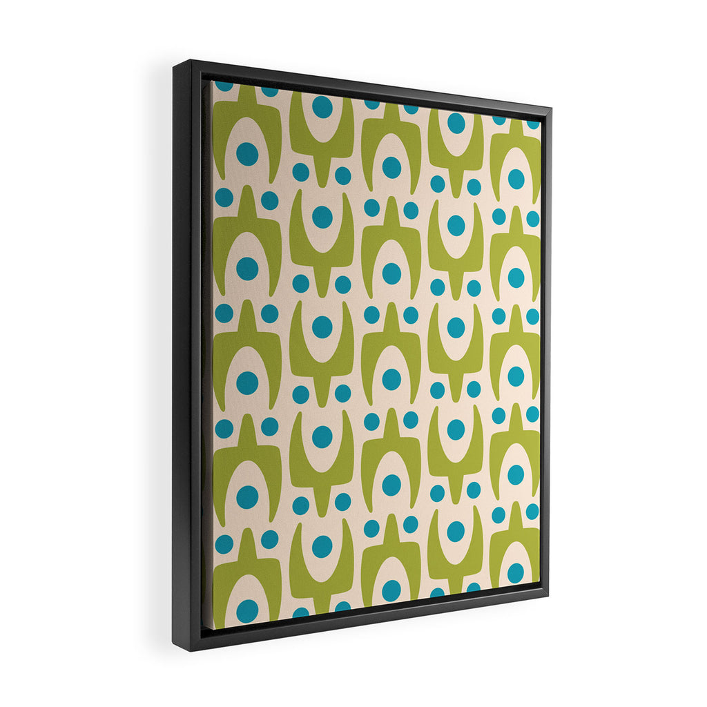 Mid Century Modern Scandinavian Abstract 152 Turquoise and Chartreuse Framed Canvas Print Gallery Image 2