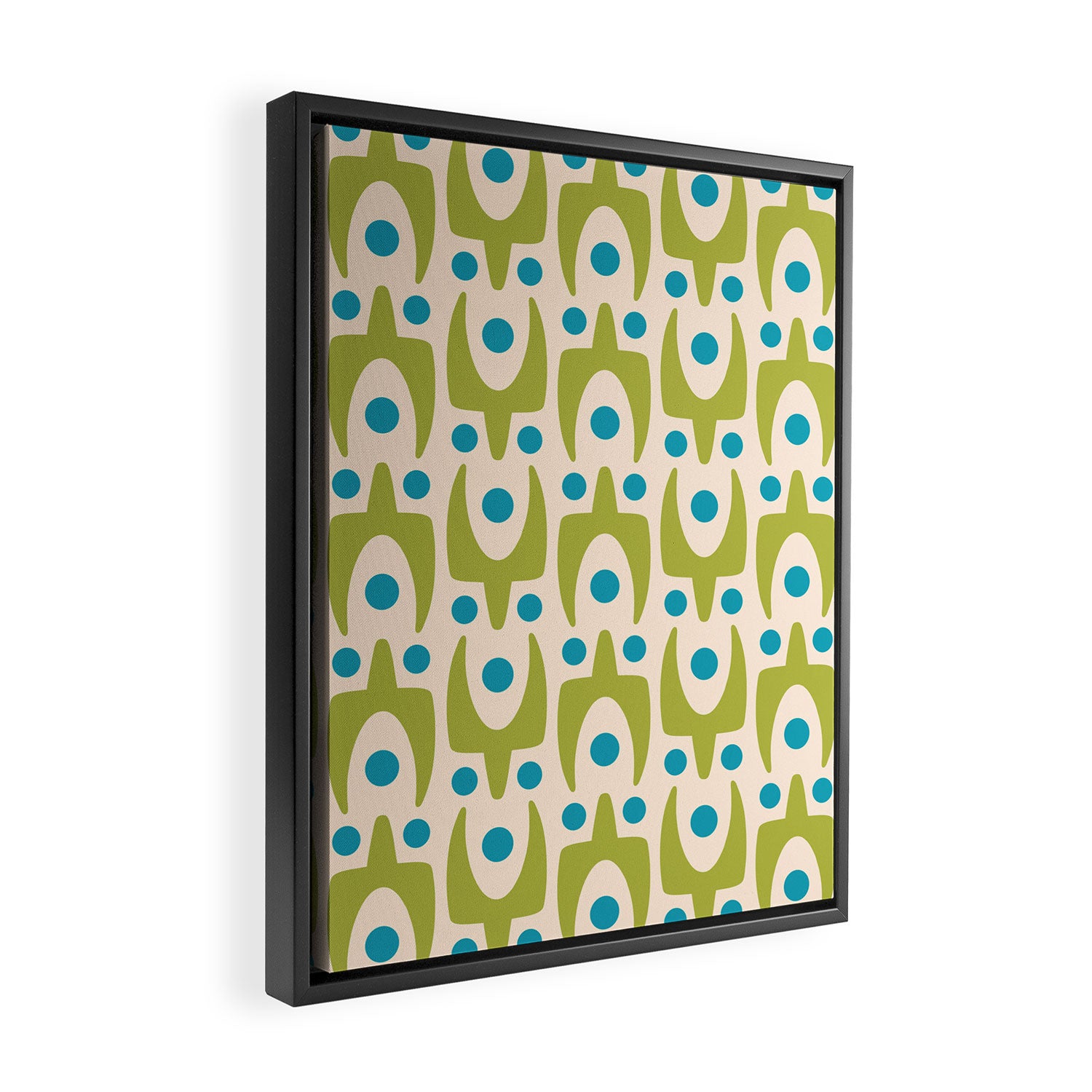 Mid Century Modern Scandinavian Abstract 152 Turquoise and Chartreuse Framed Canvas Print Gallery Image 2