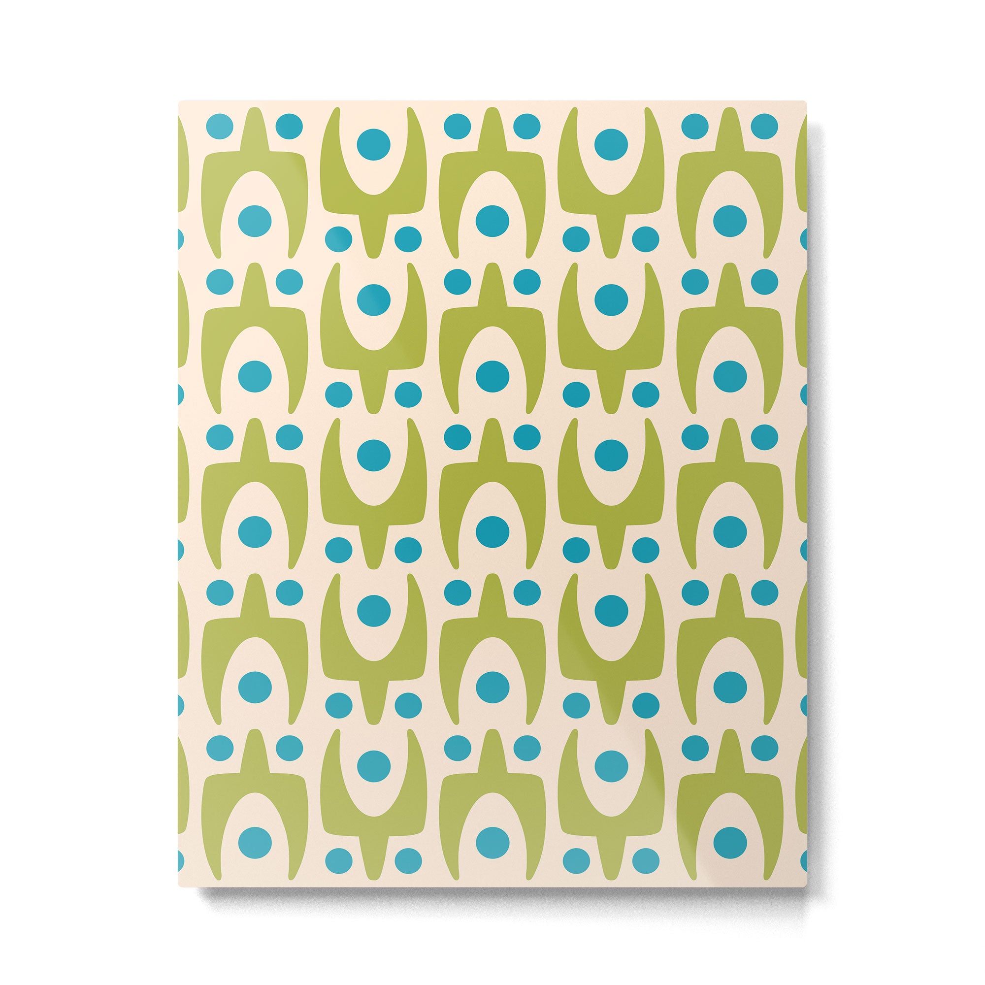 Mid Century Modern Scandinavian Abstract 152 Turquoise and Chartreuse Metal Print Gallery Image 6