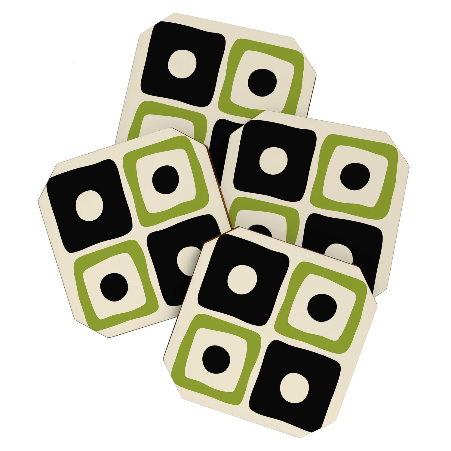 Mid Century Modern Scandinavian Pattern 592 Black and Chartreuse Coaster Gallery Image 1