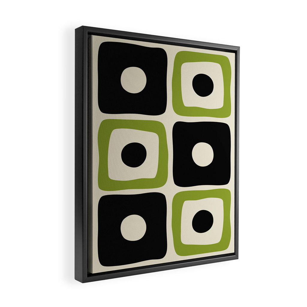 Mid Century Modern Scandinavian Pattern 592 Black and Chartreuse Framed Canvas Print Gallery Image 2