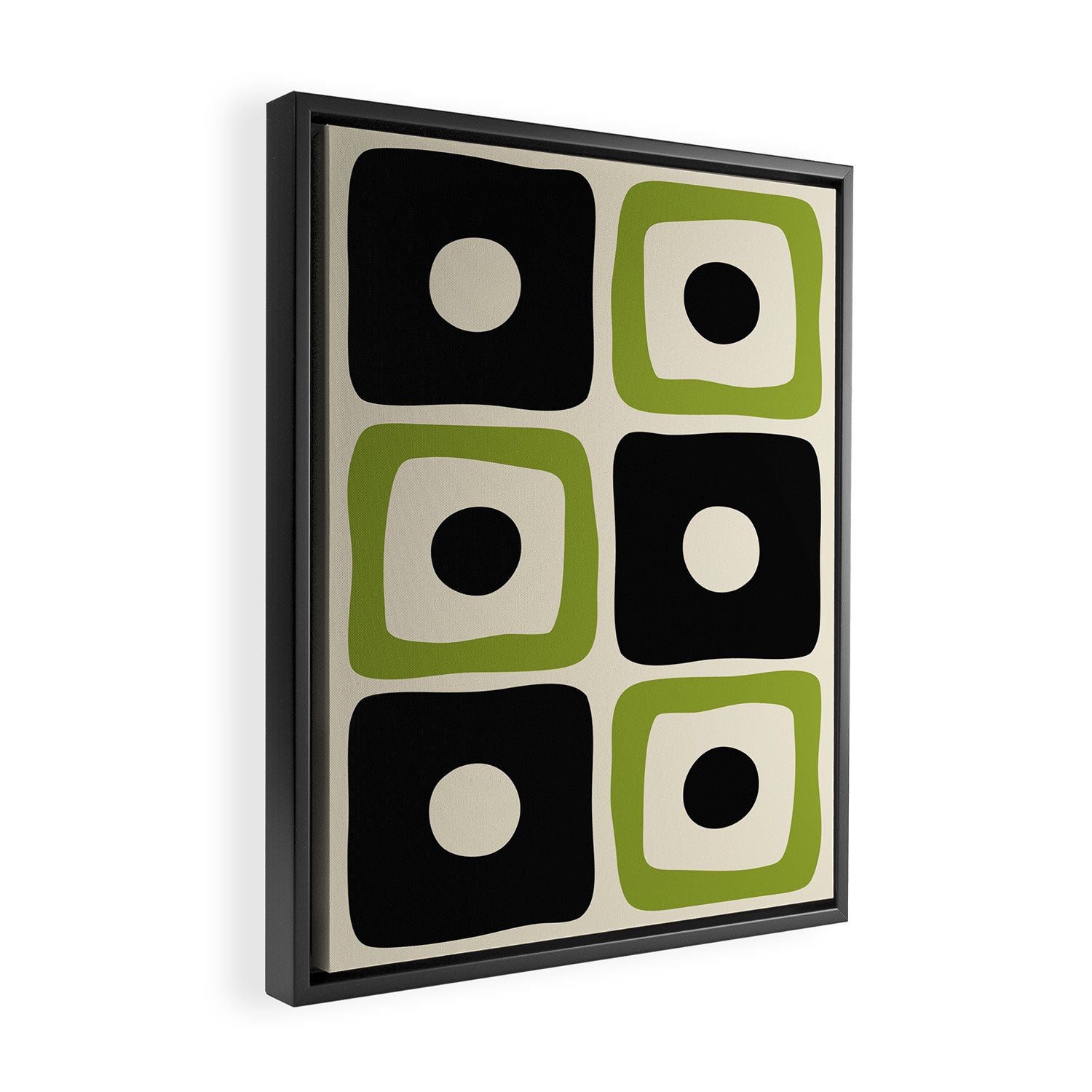 Mid Century Modern Scandinavian Pattern 592 Black and Chartreuse Framed Canvas Print Gallery Image 2