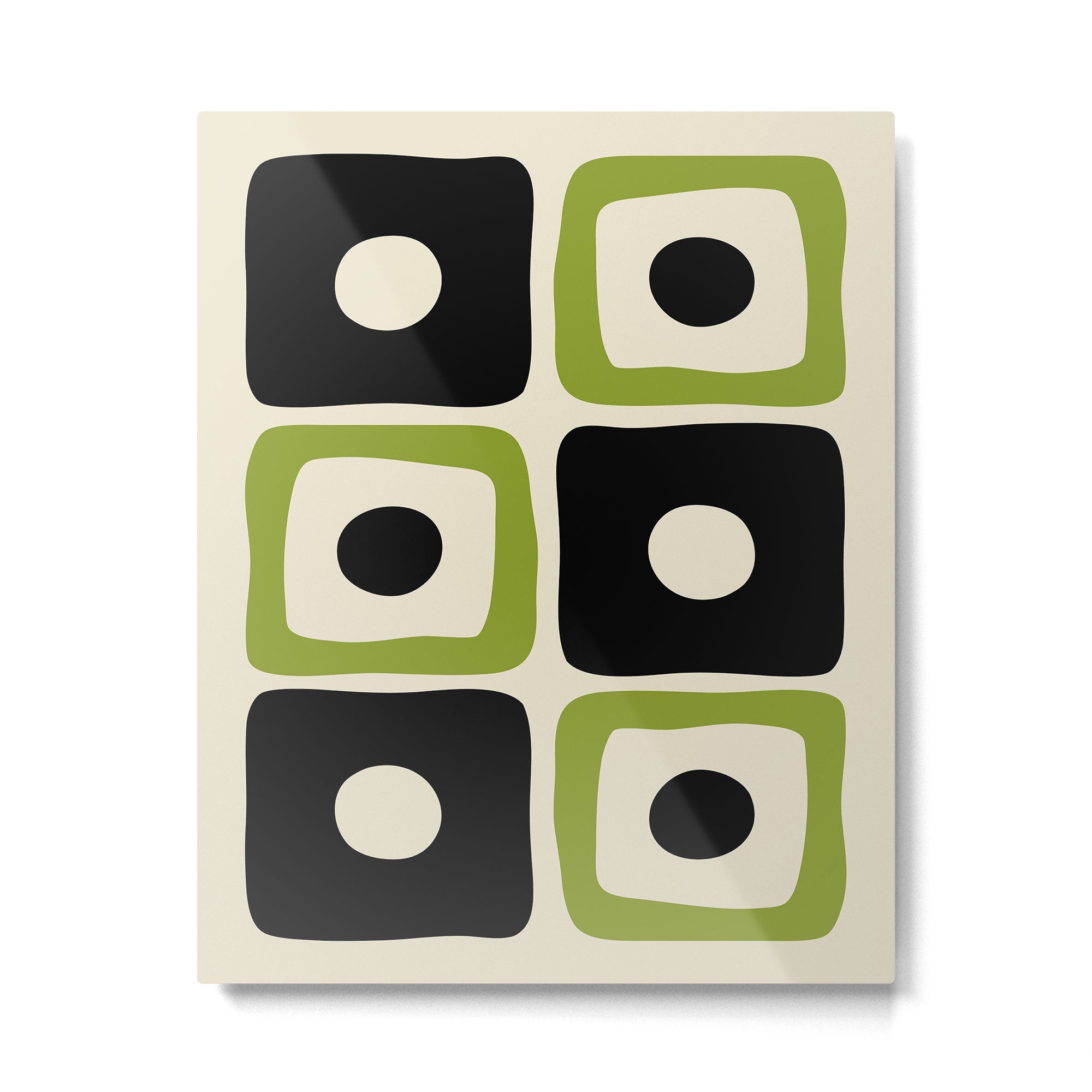 Mid Century Modern Scandinavian Pattern 592 Black and Chartreuse Metal Print Gallery Image 6