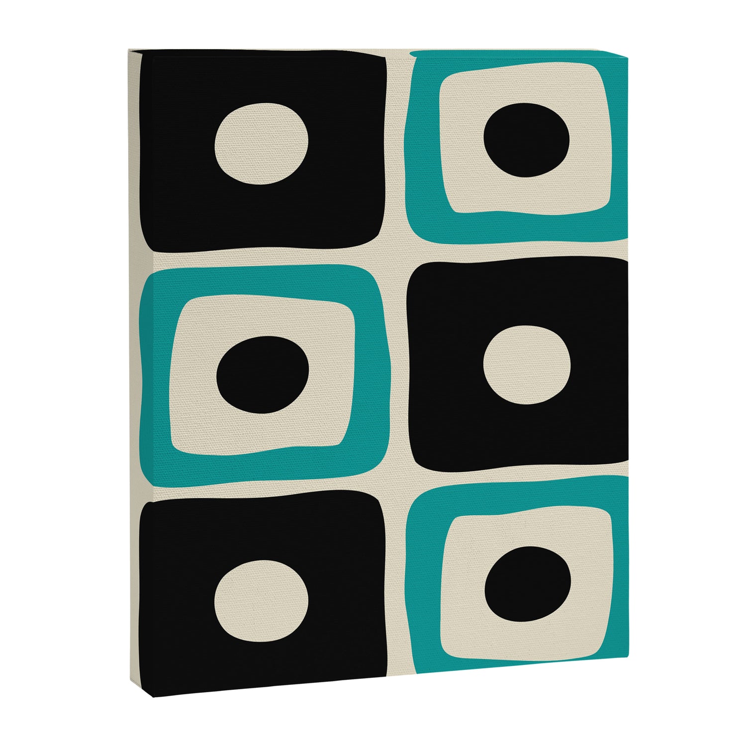 Mid Century Modern Square Dot Pattern 593 Black and Turquoise Canvas Print Gallery Image 3