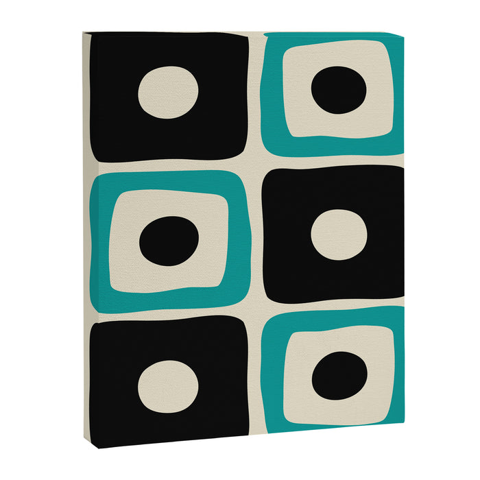 Mid Century Modern Square Dot Pattern 593 Black and Turquoise Canvas Print Gallery Image 1