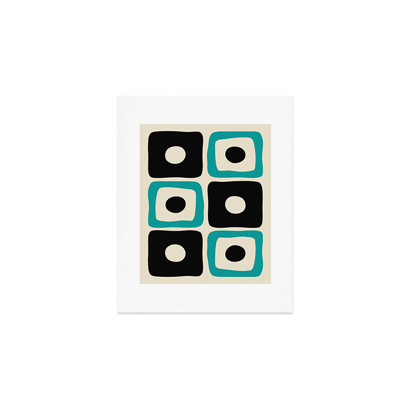 Mid Century Modern Square Dot Pattern 593 Black and Turquoise Art Print Gallery Image 1