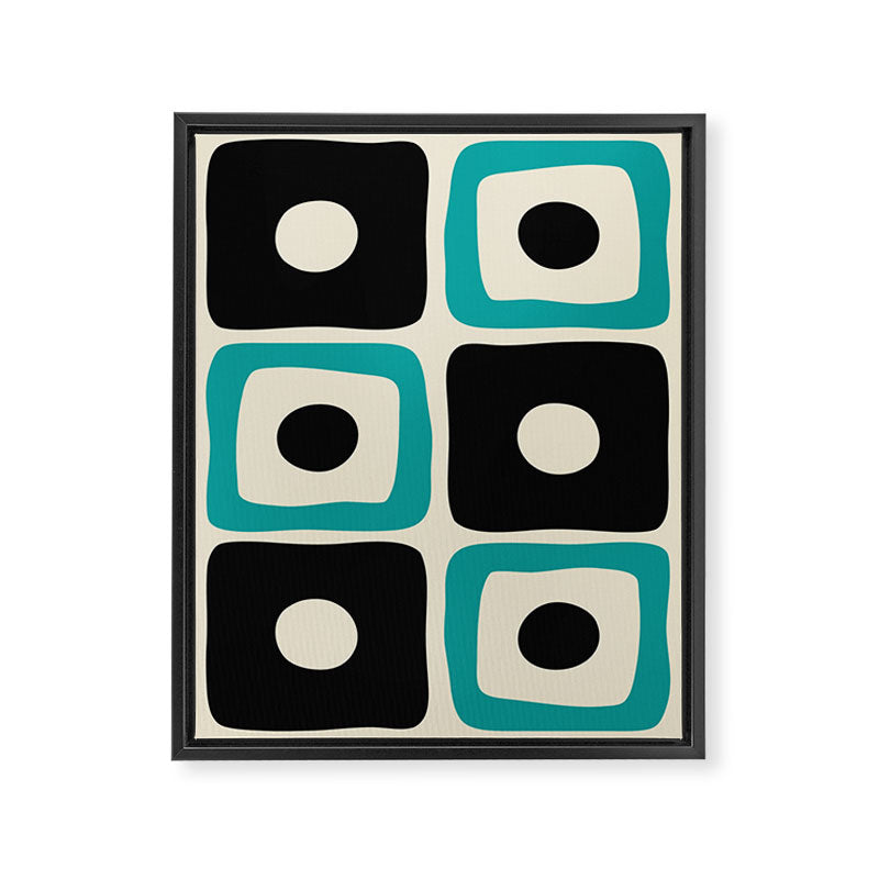 Mid Century Modern Square Dot Pattern 593 Black and Turquoise Framed Canvas Print Gallery Image 8