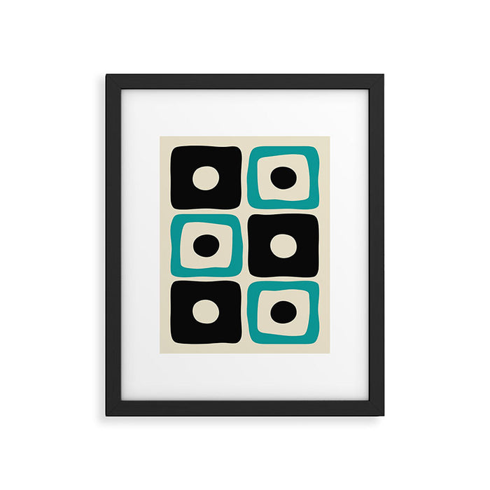 Mid Century Modern Square Dot Pattern 593 Black and Turquoise Framed Art Print Gallery Image 1