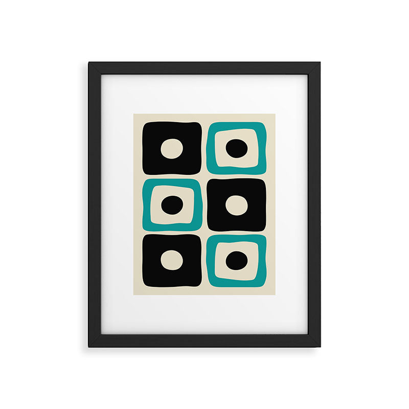 Mid Century Modern Square Dot Pattern 593 Black and Turquoise Framed Art Print Gallery Image 6