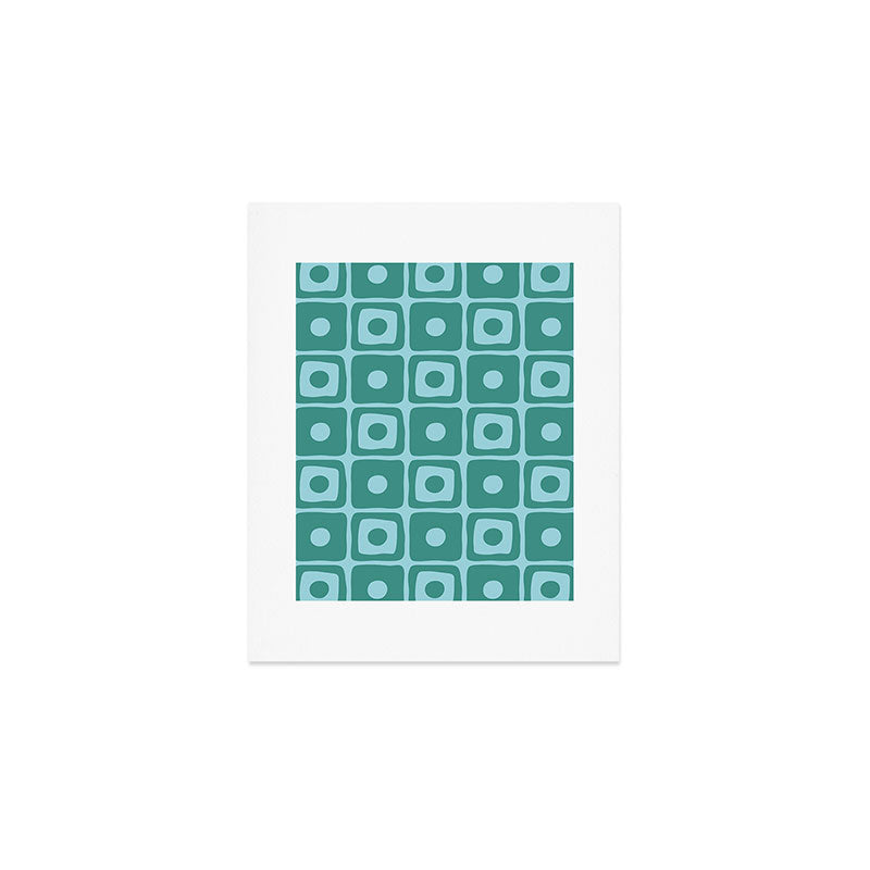Mid Century Modern Square Dot Pattern 871 Teal and Blue Art Print Gallery Image 1