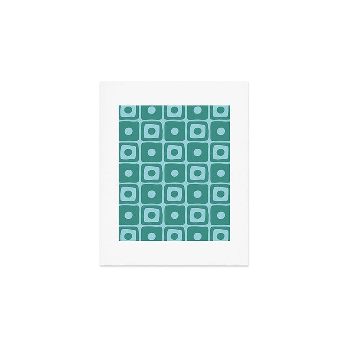 Mid Century Modern Square Dot Pattern 871 Teal and Blue Art Print Gallery Image 1