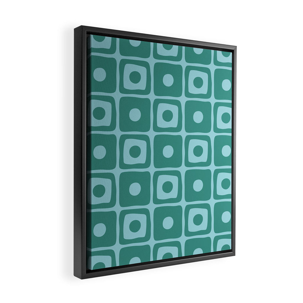 Mid Century Modern Square Dot Pattern 871 Teal and Blue Framed Canvas Print Gallery Image 2