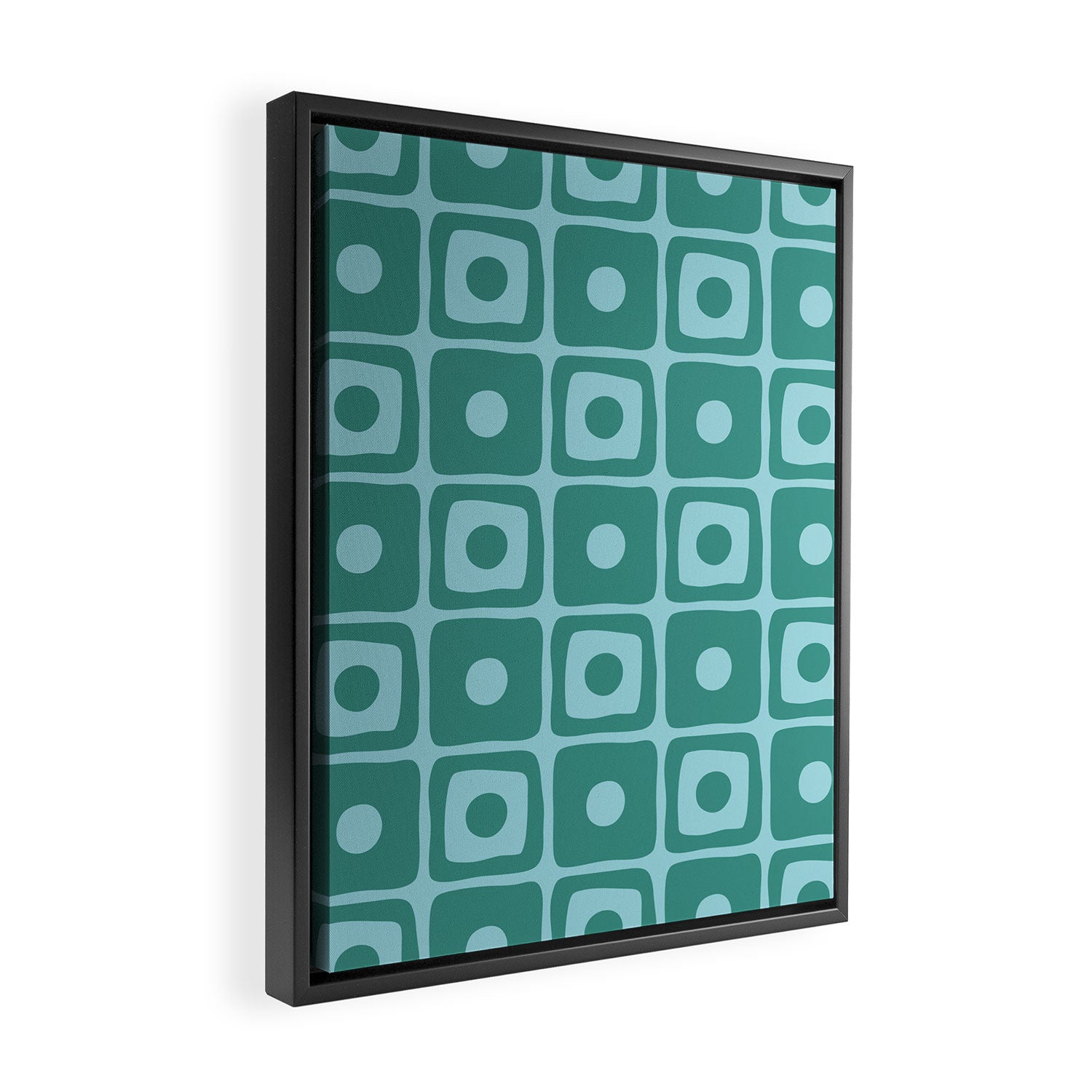 Mid Century Modern Square Dot Pattern 871 Teal and Blue Framed Canvas Print Gallery Image 2