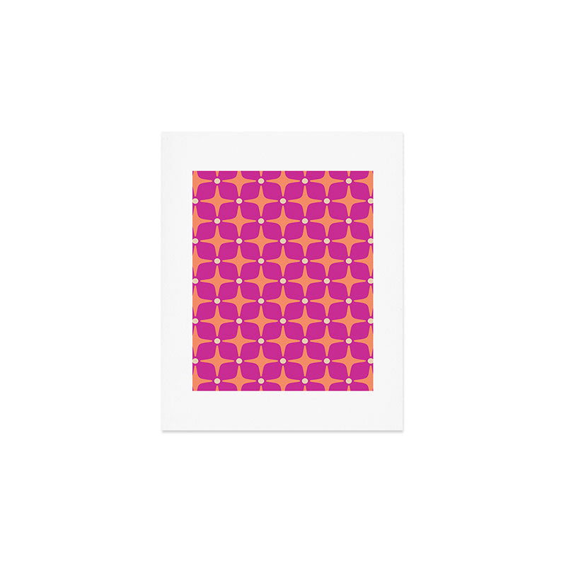 Mid Century Modern Star Pattern 143 Magenta and Orange Art Print Gallery Image 1